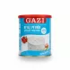 Gazi white cheese 45 percent fat in blue and red container with image of cheese and tomatoes