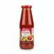 Bodrum tomato passata with basil in glass bottle front view