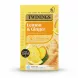 Twinings Lemon & Ginger tea box front with lemon and ginger illustration