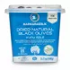 Pack of Marmarabirlik dried natural black olives in blue container