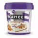 Side view of Caprice caramel toffee tub showing ingredients and product label