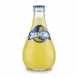 Bottle of Orangina citrus sparkling beverage with blue label and yellow liquid