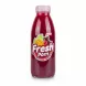 Bottle of Fresh Pom pomegranate juice with vibrant red liquid and colourful label