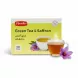 Mostafavi Green Tea and Saffron box front with cup of tea and saffron flower