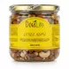 DoraLife branded glass jar showing nuts variety with yellow label