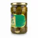 Side view of Razak pickled cucumbers jar showing product information label