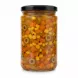Close-up side view of Badr Spanish Pickled vegetables jar showing contents