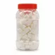 Clear jar view showing white sugar cubes inside with red lid