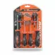 M&S 14 piece screwdriver set with black and orange handles in packaging front view