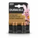 Duracell AAA battery pack with four alkaline batteries and black and copper design
