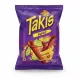 Front view of Takis Fuego spicy lime rolled corn tortilla snacks in purple packaging