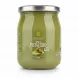 600g jar of Scyavuru 45% Pistachio Spread, green creamy nut spread in clear glass jar with silver lid