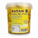 Batam Amba Mix Pickle plastic tub showing label with ingredients and nutritional facts
