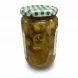 Side view of jar showing pickled jalapeño slices