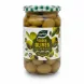Jar of pitted green olives with checkered lid