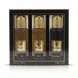Designer perfume set with three bottles of oud, musk and mukhalat scents