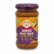 Glass jar of Patak's Korma Spice Paste with purple and orange label