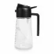Transparent syrup dispenser bottle with black lid and handle