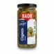 Glass jar of Badr pickled capers with red and blue label