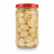 Jar of pickled peeled garlic cloves with red lid and pink label