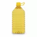 Back view of clear sunflower oil in plastic bottle with yellow cap