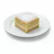 Single Napoleon Mille-Feuille square on white plate topped with powdered sugar