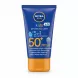 Front view of NIVEA Sun Kids To Go SPF 50+ sunscreen tube with blue and orange packaging