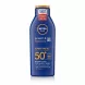 Front view of Nivea Sun Protect & Moisture SPF 50+ sunscreen bottle with clear label