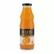 Glass bottle of The Hub Orange Nectar juice on wooden desk