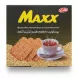 Box of Maxx cardamom flavored biscuits with sesame decoration and a cup of tea