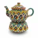 Colourful hand-painted ceramic teapot with lid and warmer stand