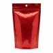 Back of red resealable pouch showing product label and barcode