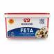 Dodoni Feta cheese 630g pack front label showing Greek salad serving suggestion