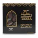 Box of Teeba Ajwa Al Madina Dates in black packaging with gold decorative elements