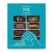 Box of assorted Palm & Vine dates with a blue outer packaging showing six dates
