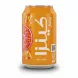 Orange Kinza carbonated drink can held in hand front view