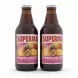 Close-up of two Supermalt Mango & Passion Fruit bottles showing the label with fruit images