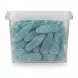 Close-up side view of blue raspberry fizzy bottles in plastic container