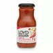 Glass jar of Loyd Grossman Tomato & Sweet Red Pepper Sauce with label showing tomatoes and red pepper