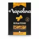 Box of Napolina Rigatoni pasta with black and orange packaging
