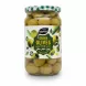 Jar of Greenfields pitted green olives front view