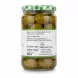 Back label of Greenfields green olives jar with storage and product info