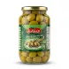 Enhanced Front view of Alsaadah Green Olives Halabi large glass jar