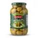 Enhanced Front view of Alsaadah Jumbo Green Olive 1350g jar in hand