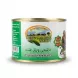 Enhanced Front label of Green Gardens Valley stuffed grape leaves can in hand