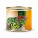 Enhanced Front view of Anjoman canned cooked spinach tin in hand