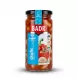 Enhanced Front view of Badr Marinated Garlic 370g jar with garlic and tomato illustration