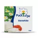 Enhanced Front of Puck Danwhite Cheese 500g box with floral design and cheese cubes