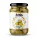 Enhanced Jar of Attis Pitted Green Olives in Brine held in hand