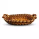 Enhanced Side view of a rustic oval wicker basket with brown and golden weaving